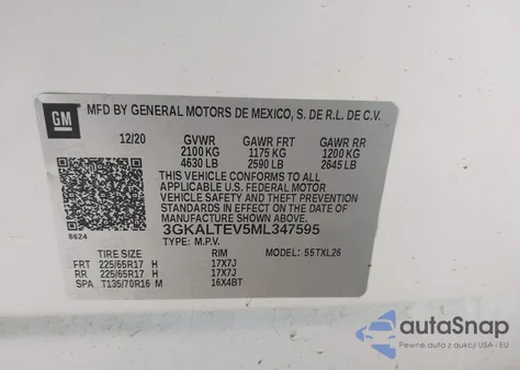 2021 GMC Terrain Awd Sle z USA, uszkodzony, nr VIN 3GKALTEV5ML347595